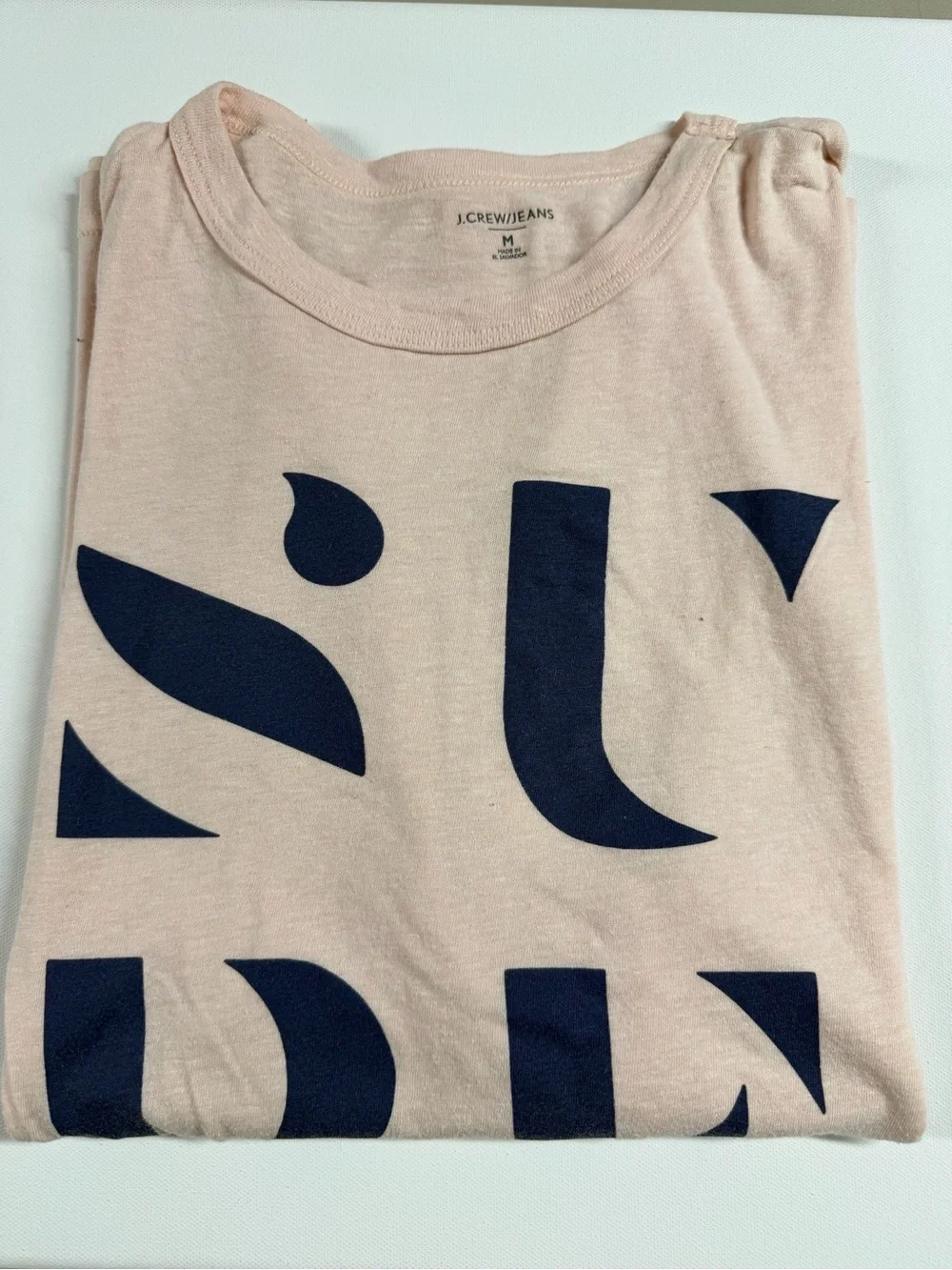 J. Crew Light Blush Tee with Navy Graphic